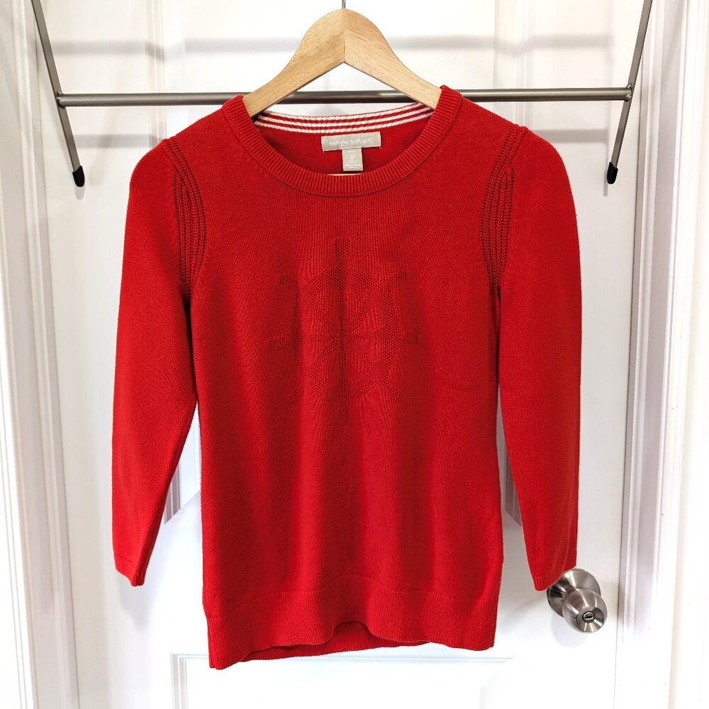 Banana Republic Red Cotton Knit Sweater XS Petite With Textured Front Detail